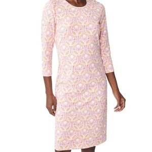 J Mcglaughlin Sophia Dress M Orange Pink White‎ Ogee Bloom 3/4 Sleeve Catalina